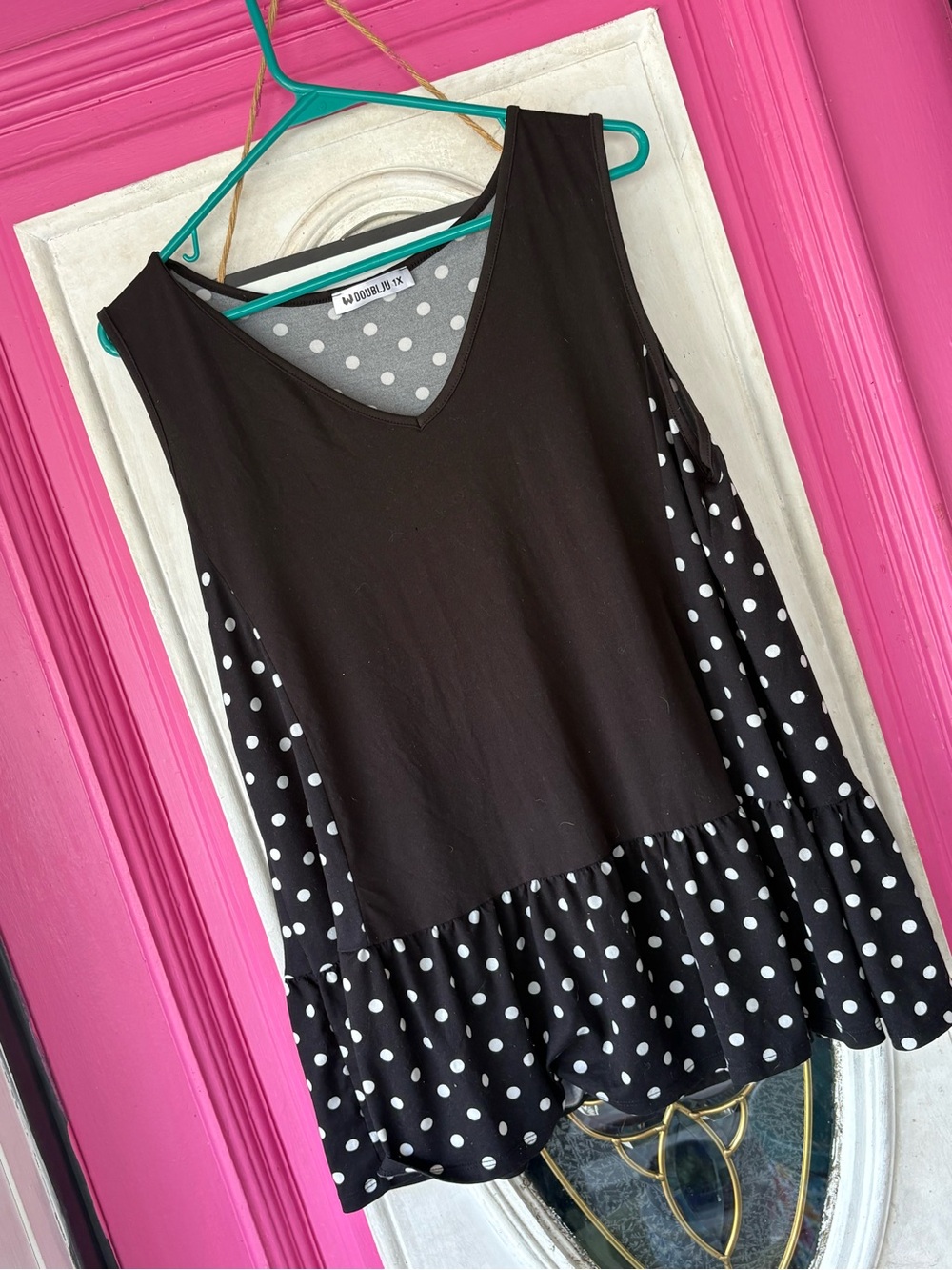 Doublju Black and White Polka Dot Sleeveless Peplum Tank